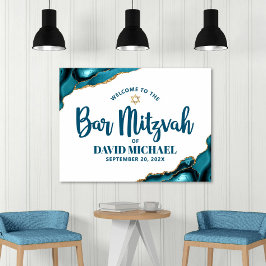 Poster Bar Mitzvah Tipografia Negrito Turquesa Ouro Bem-v