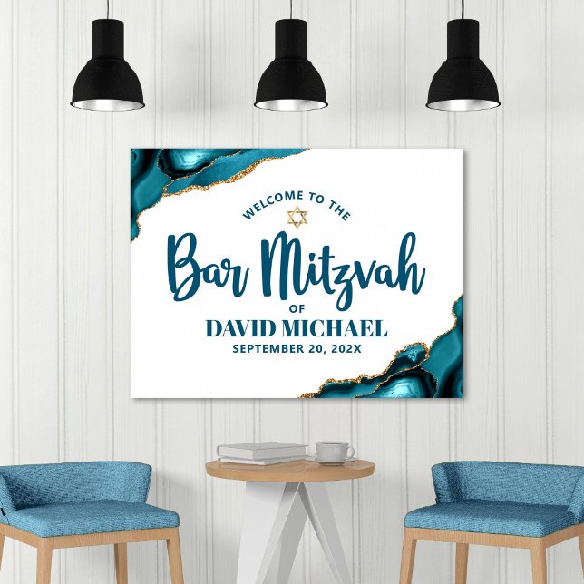 Poster Bar Mitzvah Tipografia Negrito Turquesa Ouro Bem-v (Criador carregado)