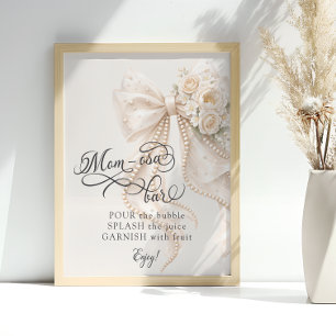 Poster Bar Mom-osa de Chá de Bebê Floral com Laço Elegant