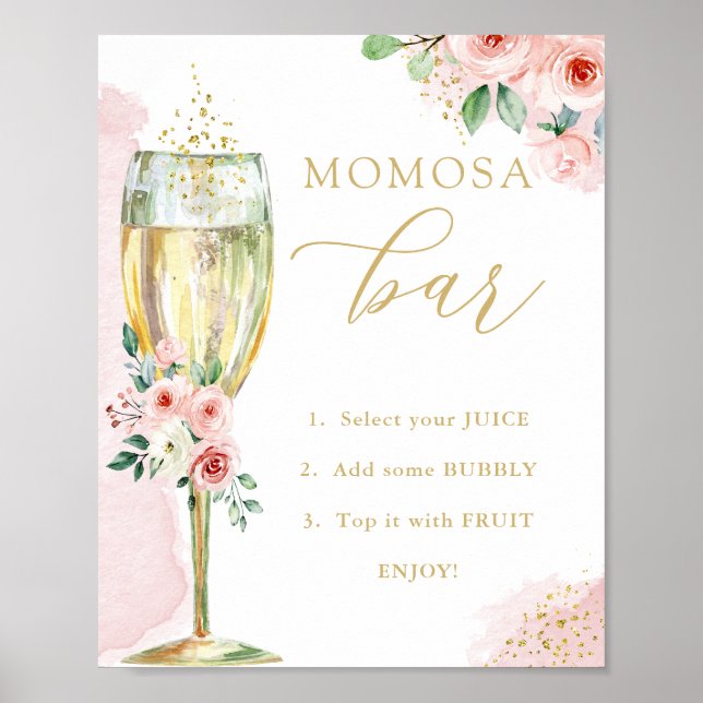 Poster "Bar MOM"osa, Flores Douradas rosa e Vidro, Chá (Frente)