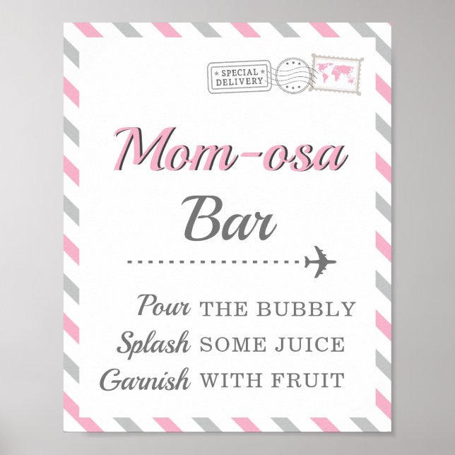 Poster Bar Mom-osa Mimosa Bebida Viagem Avião Festa (Frente)