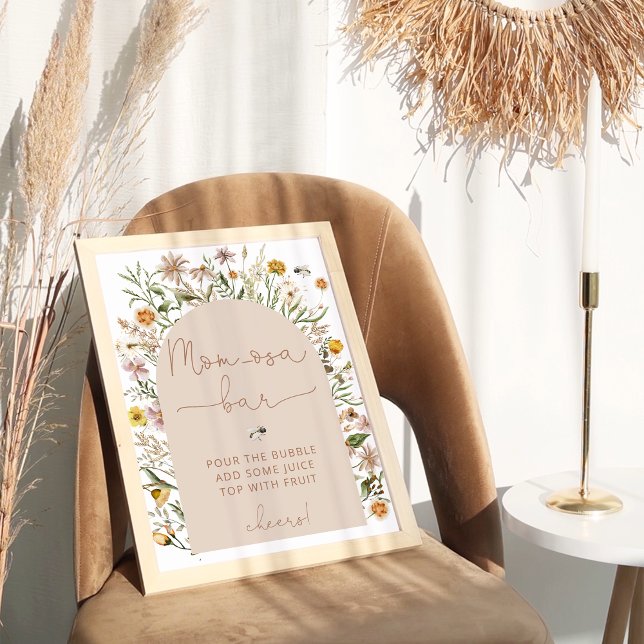 Poster Bar Momosa Chá de fraldas Floral Boho (Criador carregado)