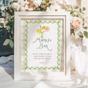 Poster Bar Momosa de Chuveiro de Bebê com Buquê Floral