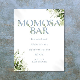Poster Bar Momosa Verde Pálido Azul Bebê Shower