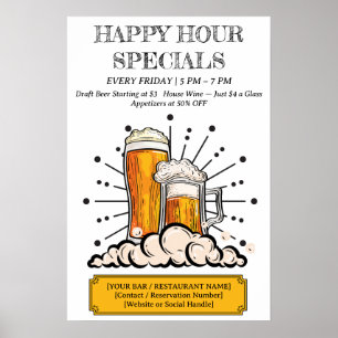 Poster Bar & Restaurante Happy Hour Personalizado