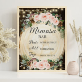 Poster Bar Rústico Blush Floral Encantado Floresta Mimosa