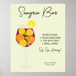 Poster Bar Sangria Casamento, Chá de panela ou Menu de Pa