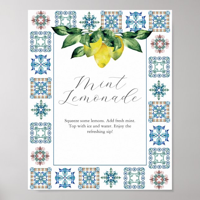 Poster Bar - Sinal Limões e Azulejo Azul Amalfi (Frente)