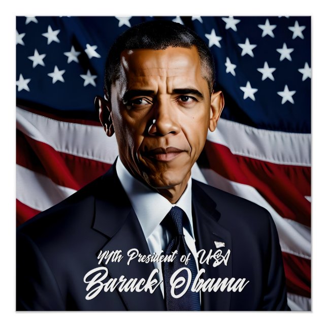 Póster Barack Obama 44 Presidente e Fflag dos EUA (Frente)