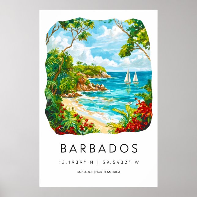 Poster Barbados Aquarela 2 (Frente)