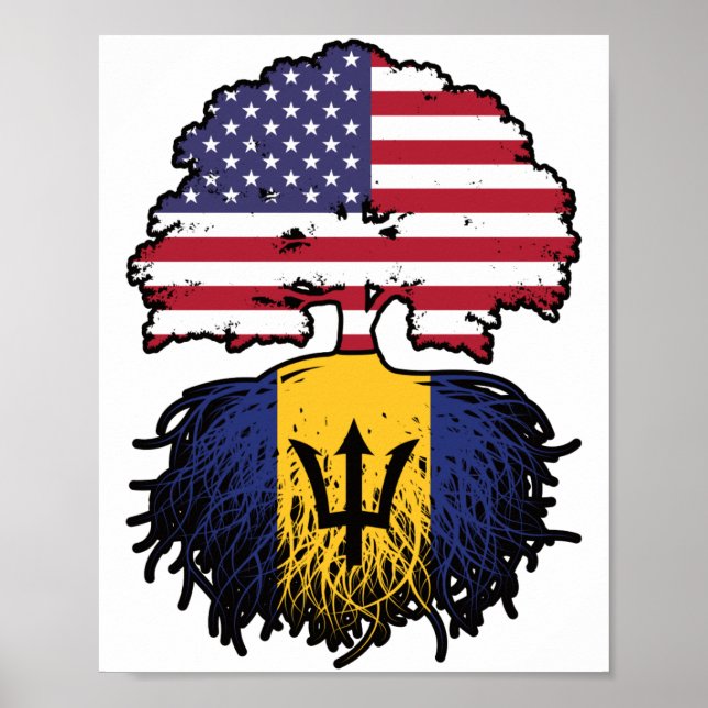 Poster Barbados Barbade American Tree Roots Flag (Frente)
