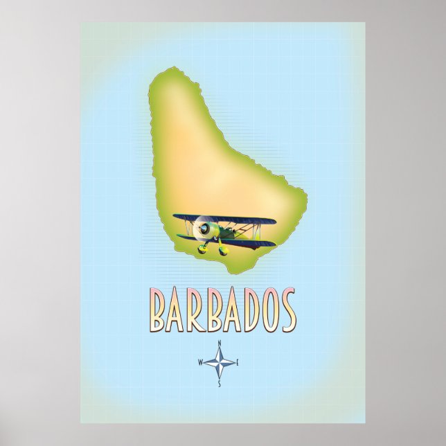 Poster Barbados Map viagens vintage. (Frente)