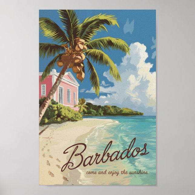 Poster Barbados Painterly Viagem Art Vintage (Frente)