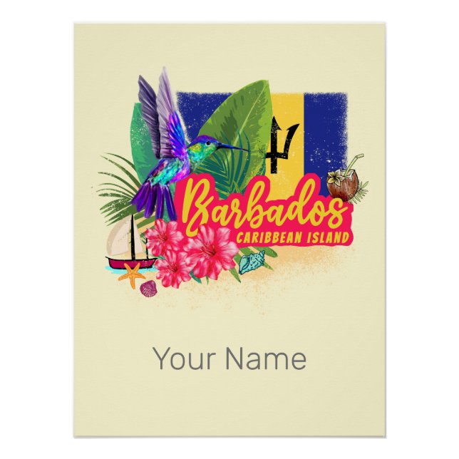 Póster Barbados Retro Caribe Ilha de Souvenir (Frente)