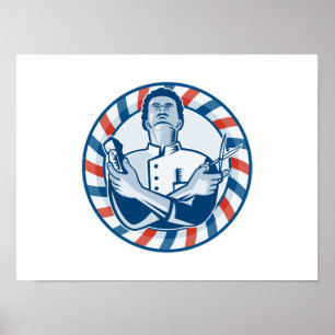 Póster Barber com Clipe de Cabelo Polar e Tesoura