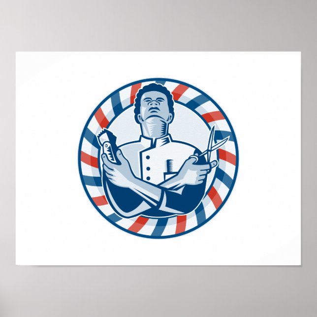 Póster Barber com Clipe de Cabelo Polar e Tesoura (Frente)