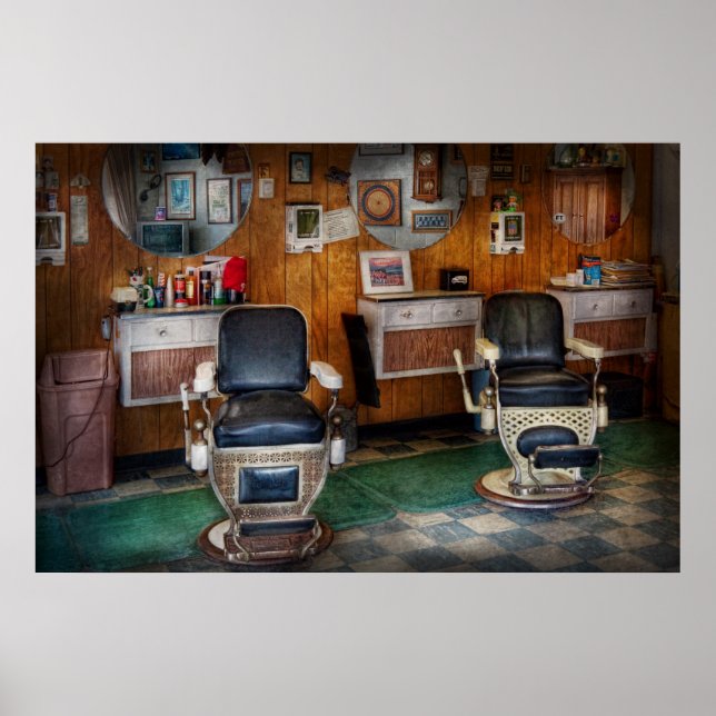 Poster Barber - Frenchtown, NJ - Duas velhas cadeiras de  (Frente)