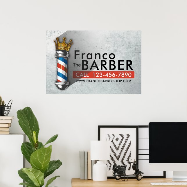 Poster Barber Hair Compra Rei Coroa Barbeiro Par Salão (Escritório em casa)