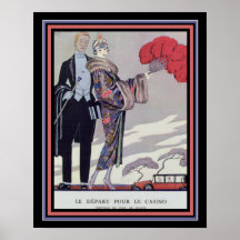 Barbier Art Deco "Saindo para o Cassino" 16 x 20