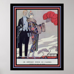 Póster Barbier Art Deco "Saindo para o Cassino" 16 x 20