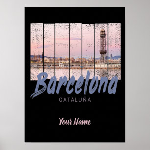 Poster Barcelona Catalunha pôr do sol Horizonte Espanha v