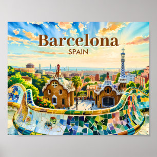 Poster Barcelona Espanha Aquarela Personalizada Parque Gü