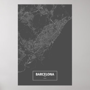 Póster Barcelona, Espanha (branco sobre preto)