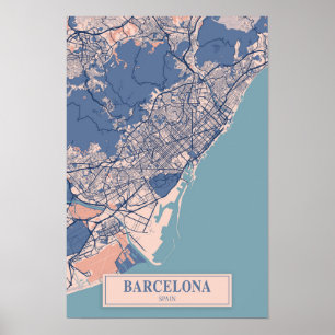 Poster Barcelona Espanha Mapa da Cidade Ventilada Viagem