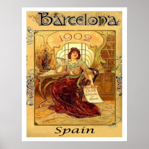 Poster Barcelona, espanha, mulher escrevendo uma letra,