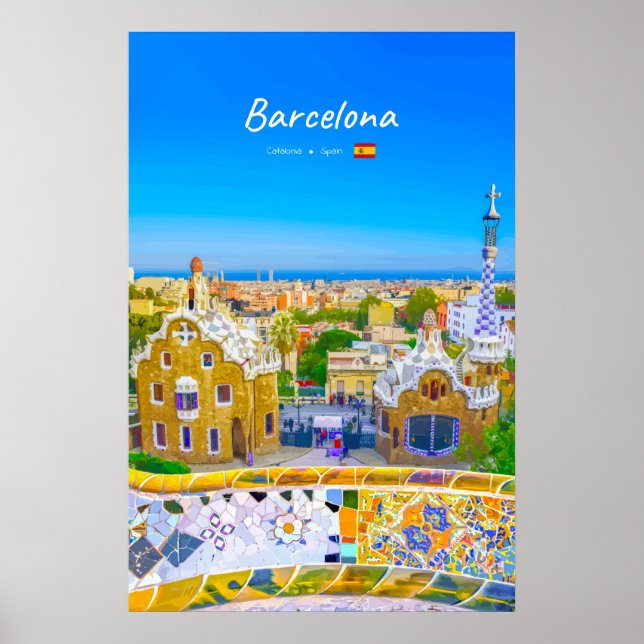 Poster Barcelona, Espanha - Parque Güell Mosaico Gaudí (Frente)