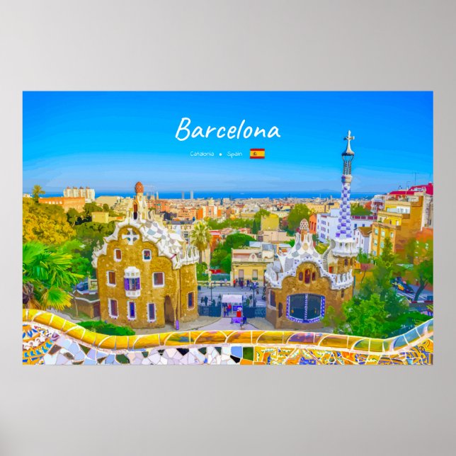 Poster Barcelona, Espanha - Parque Güell Mosaico Gaudí (Frente)