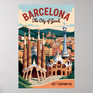Poster Barcelona Espanha Retrato da Silhueta Urbana Viage