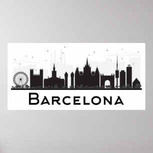 Poster Barcelona, espanha skyline preta & branca de   da