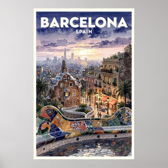 Poster Barcelona Espanha Viagem Vintage (Frente)