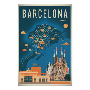 Póster Barcelona Espanha vintage