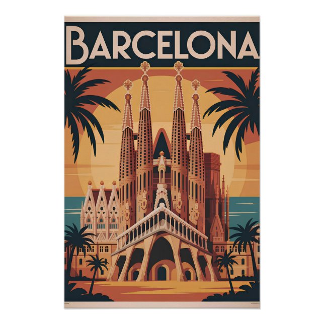 Póster Barcelona Espanha vintage (Frente)