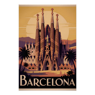 Póster Barcelona Espanha vintage