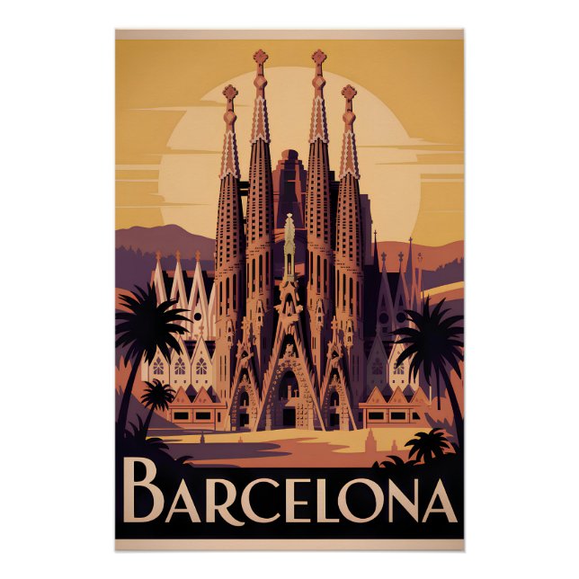 Póster Barcelona Espanha vintage (Frente)