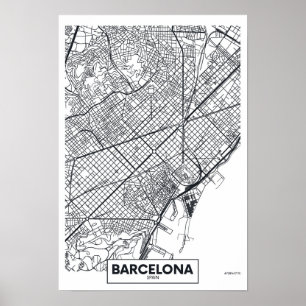 Póster Barcelona, mapa da cidade da espanha  