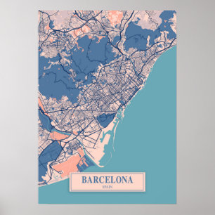 Poster Barcelona - Mapa da cidade de Breezy Espanha