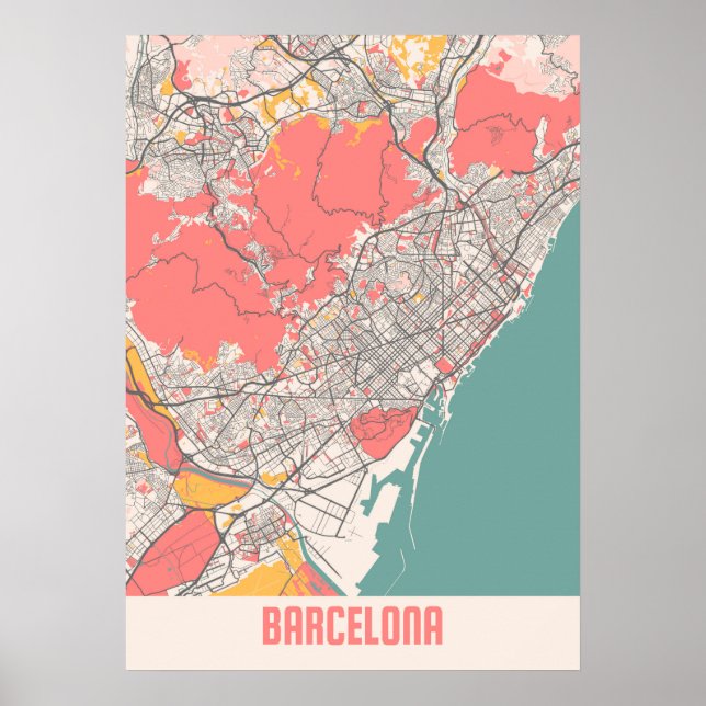 Poster Barcelona - Mapa da Cidade do Chalk Espanha (Frente)