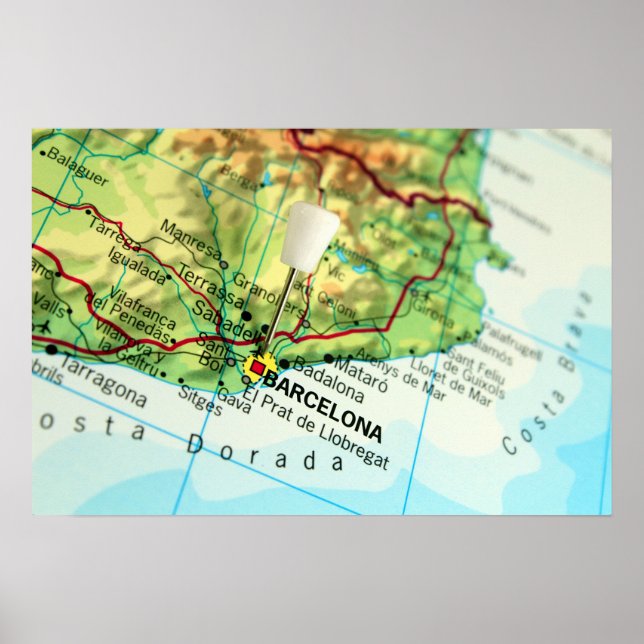 Poster Barcelona, Mapa de Espanhas (Frente)