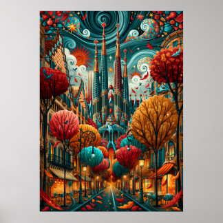 Poster Barcelona Psicodélica Paisagem Urbana da Sagrada F
