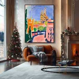 Poster Barcelona Sagrada Familia e Skyline em Fauvist