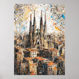 Poster Barcelona Sagrada Familia Pintura Abstrata de Gote