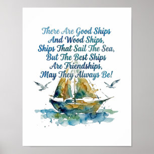 Poster Barco à Vela da Amizade Aquarela Bênção Náutica