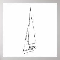 Barco à vela. Desenho em preto e branco.