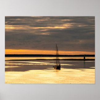Poster Barco a vela sobre o nascer do sol