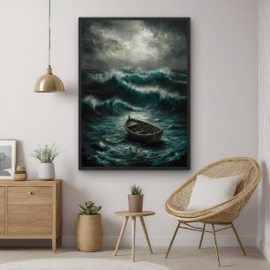 Póster Barco Abandonado em Águas Stormy Ocean Art
