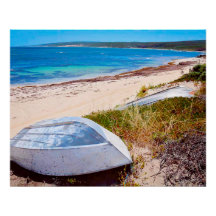 Barco Branco na praia Ouro areia foto do mar azul